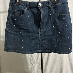 No Boundaries Blue Denim Mini Skirt with Star Accents